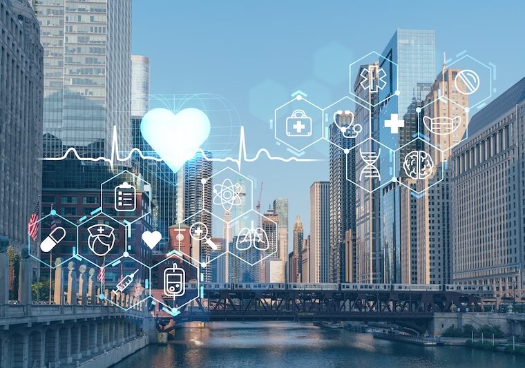 Stadsvy med hälsobaserad grafik