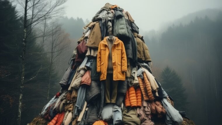 En stor klädhög ute i naturen