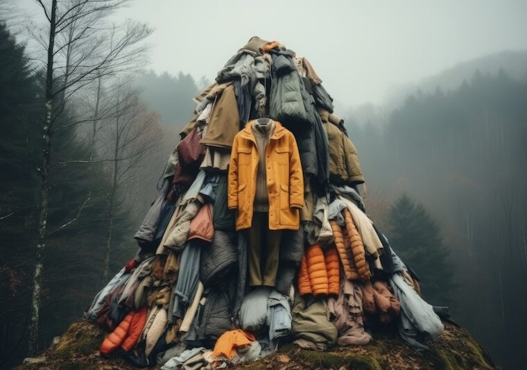 En stor klädhög ute i naturen