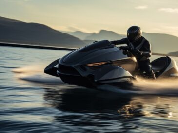 En framtidsbild på en man som kör vattenskoter